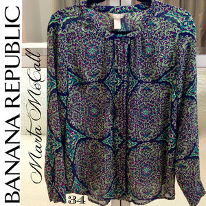 BANANA REPUBLIC Sheer Color Boho Button Up Blouse